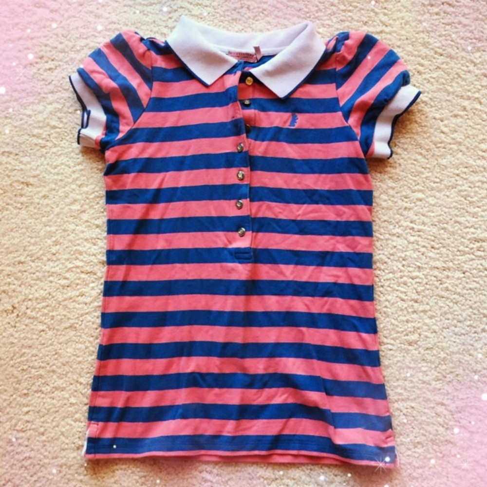 Juicy Couture pink and blue striped polo